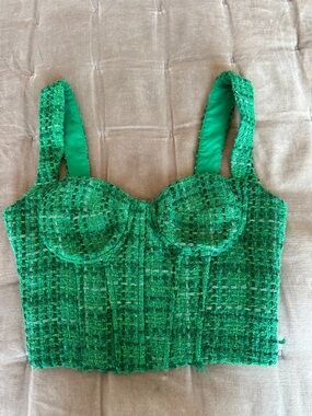 Aqua Green Tweed Bustier Crop Top